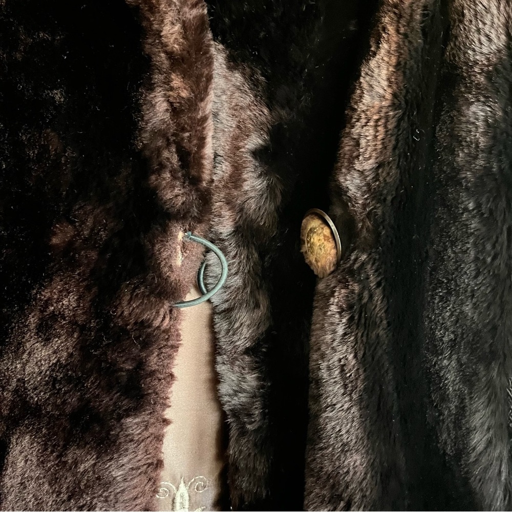 Vintage Brown Fur Long Coat Mink Fur Collar Custom Made - Classy Elegant Luxury - Picture 10 of 16